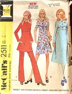 Vintage McCall’s Pattern #2511 Dress & Pants Various Length Dated 1970 Bust 32