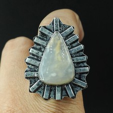 Natural Dendrite Opal Oval Gemstone 925 Sterling Silver Ring Size-7.5 US