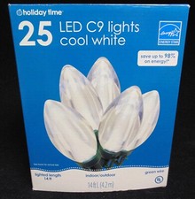 Holiday Time 25 LED C9 Lights Cool White Indoor/Outdoor Green Wire