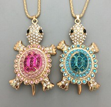 Women's Pink/Blue Crystal Turtle Tortoise Pendant Fashion Necklace