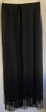 Elegant long Wrap black scarf for women with fringes at the hems 80” X 21”
