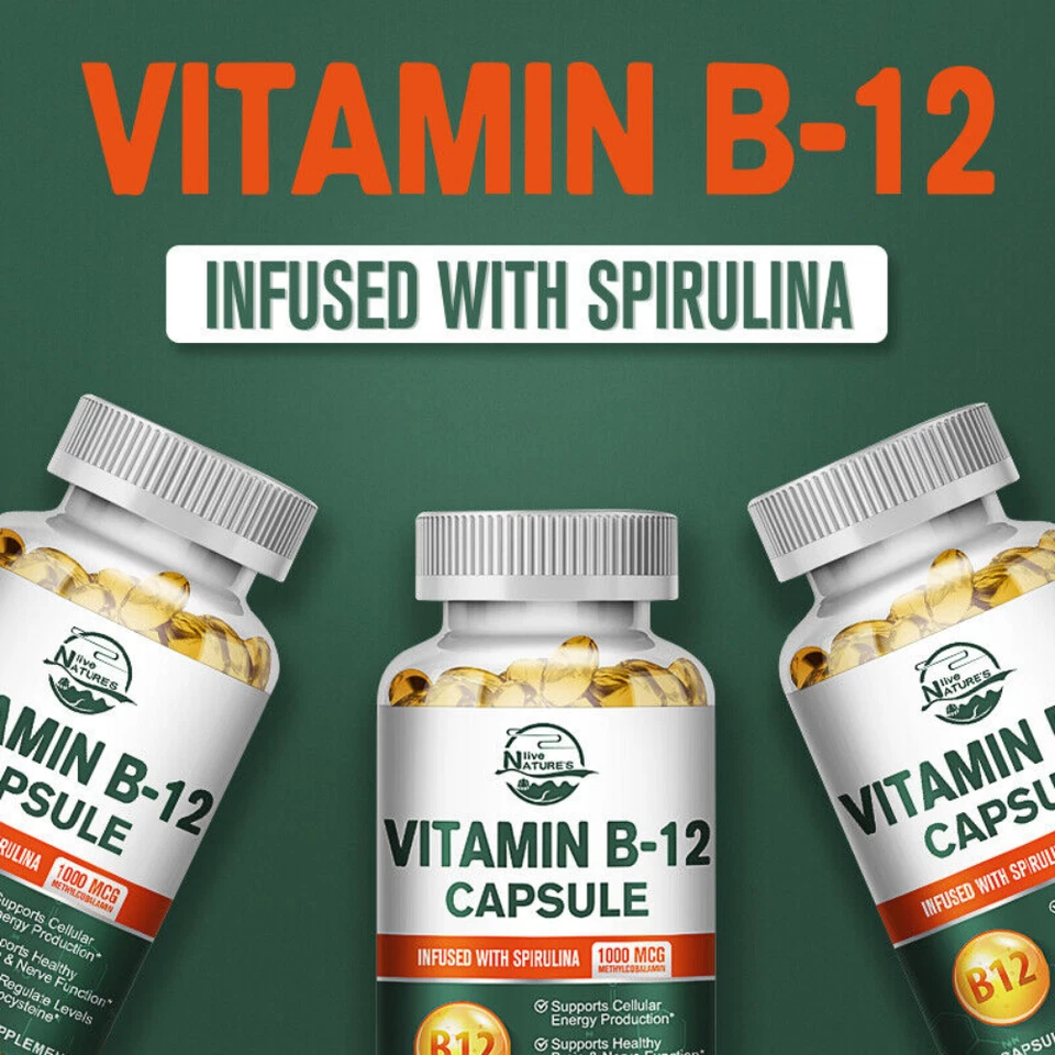 120/240/480 Cápsulas - Vitamina B12 (Metilcobalamina) 1000mcg, ESPIRULINA No OGM Foto 4 de 4