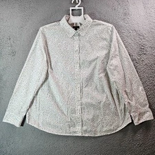 Talbots Shirt Women XL Petite Button Up Gold & Gray Heart Long Sleeve White