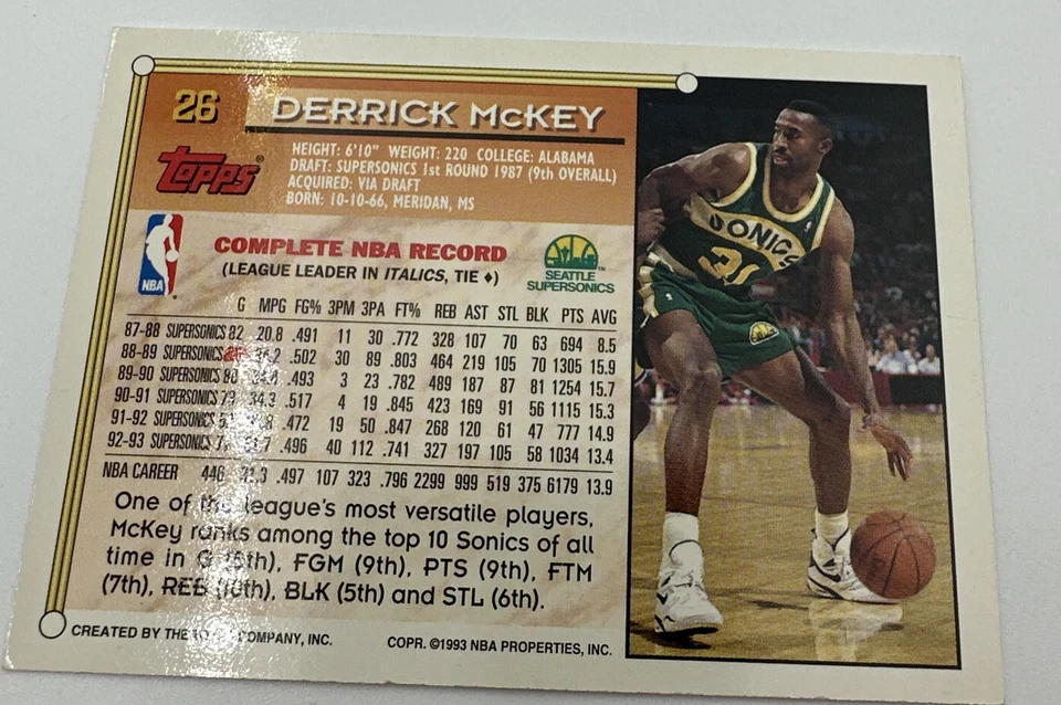 Topps Derrick McKey 1993-94. Seattle SuperSonics #26 Foto 2 de 3