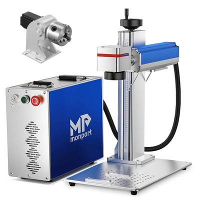 Monport 50W Fiber Laser Engraver Marking Machine 8x8'' Dual Fans with Rotary Axis
