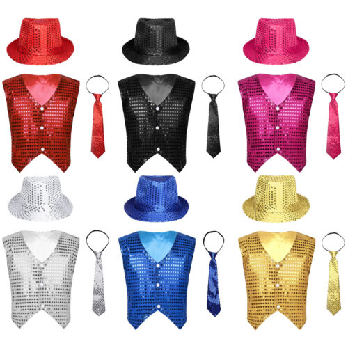 Kids Boys Vest Performance Waistcoat Party Jacket Necktie Streetwear Costume