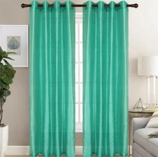 Christina Solid Semi-Sheer Grommet-Top Faux Silk Window Curtain Panel_ 1pc