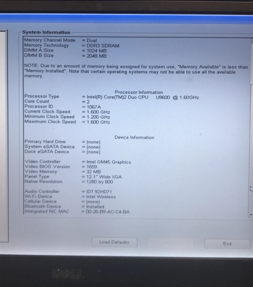 Dell Latitude E4200 12.1" Laptop Core 2 Duo 3GB RAM No HDD/OS Boots/Bios H3245 - Image 3 of 4