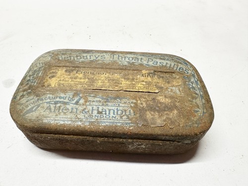 VINTAGE HENBURY'S THROAT PASTILLES TIN ANTIQUE MEDICINE ADVERTISING CHEMIST