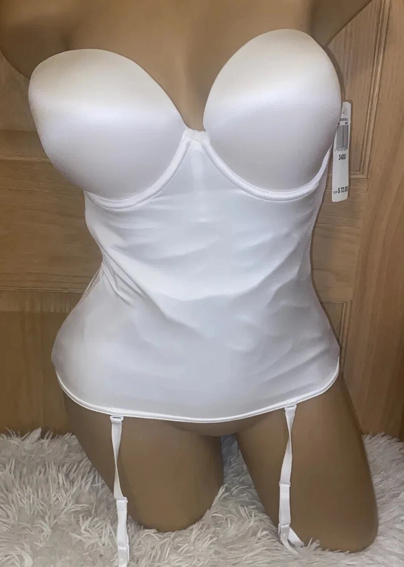 Felina Corset Strapless Bra Bustier 32DD Garters White Torsolette