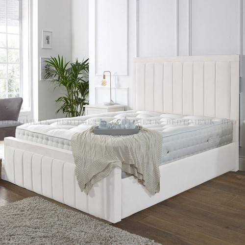 New Manor Panel Plush Velvet Upholstered Bed Frame with Storage and Mattress - Picture 5 of 19