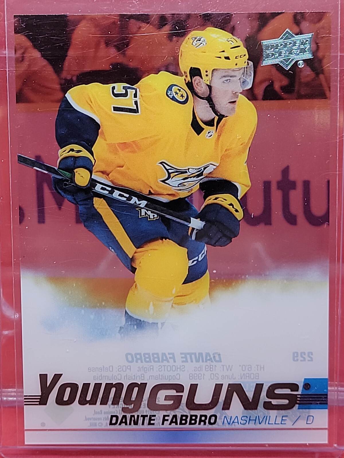2019-20 UD #229 DANTE FABBRO PREDATORS YOUNG GUNS CLEAR CUT ROOKIE CARD RC sp