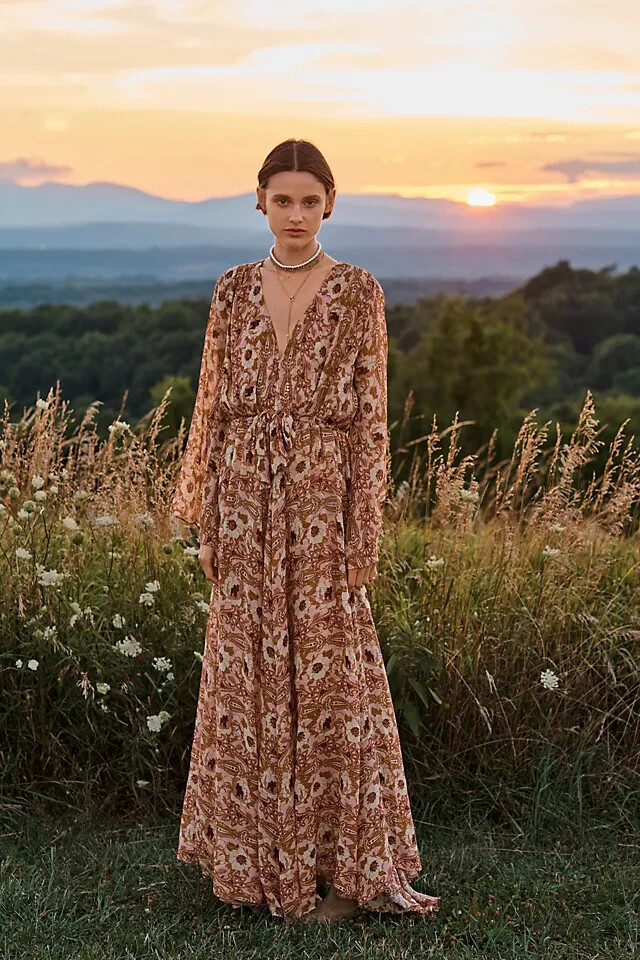 Vintage Peony Maxi Dress For Women – Cotton Boho Dress With Asymmetrical Hem, Raglan Sleeves, Cottagecore Summer Dress - View #3