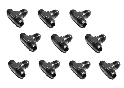 10PC 3-Way Tee T-Piece Fitting Adapter AN8 8-AN Male to 2X AN8 8-AN Male BLACK