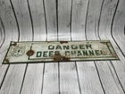 Vintage US Forest Service Porcelain Sign Danger Deep Channel USFS