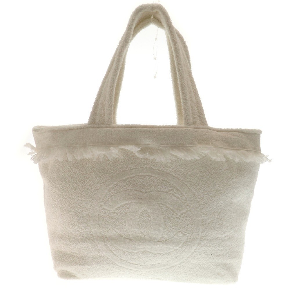 CHANEL Coco Mark White Beach Bag with Towel Pouch for Women