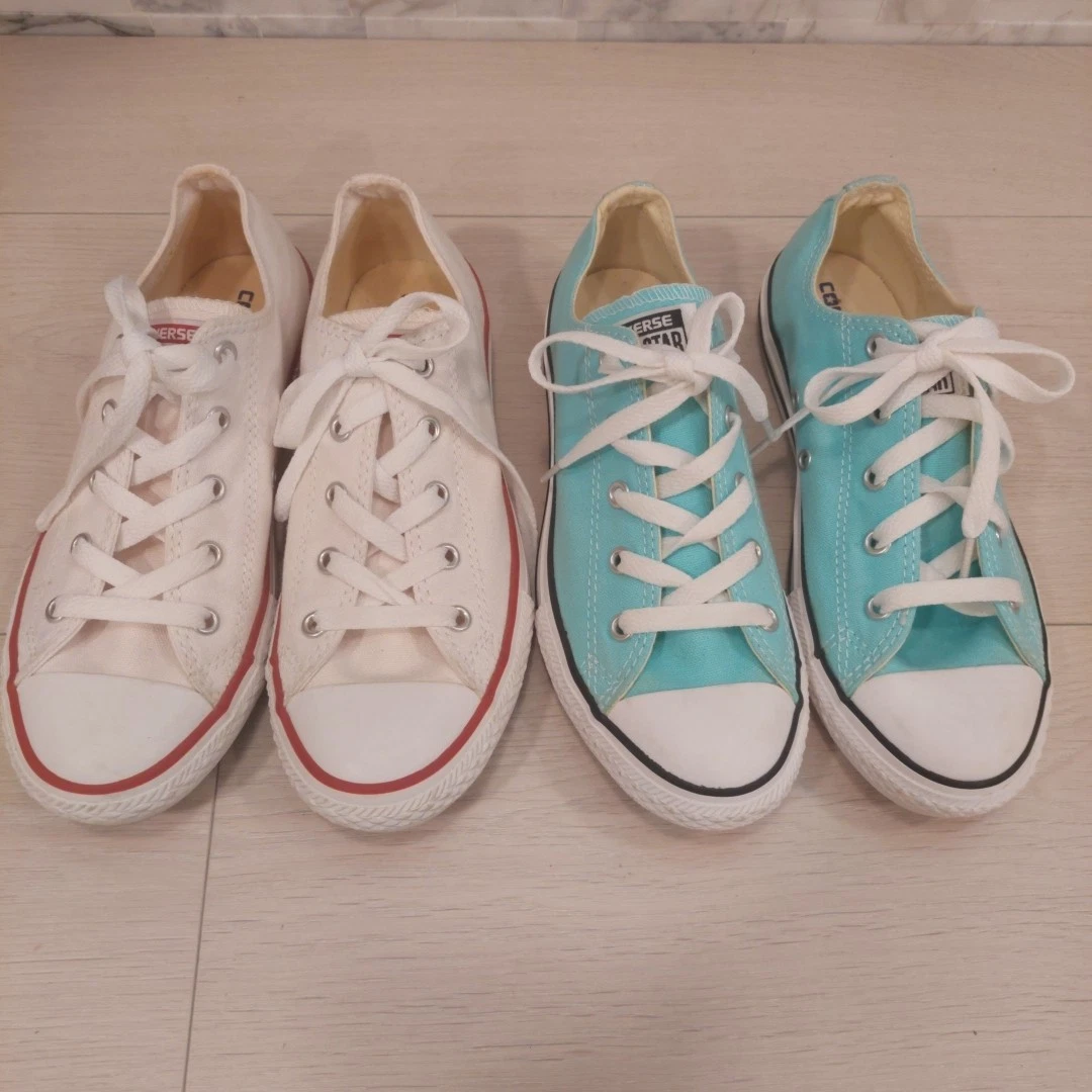 Converse Chuck Taylor All Star Youth Low taglia 3 blu classiche bianche lotto 2 paia