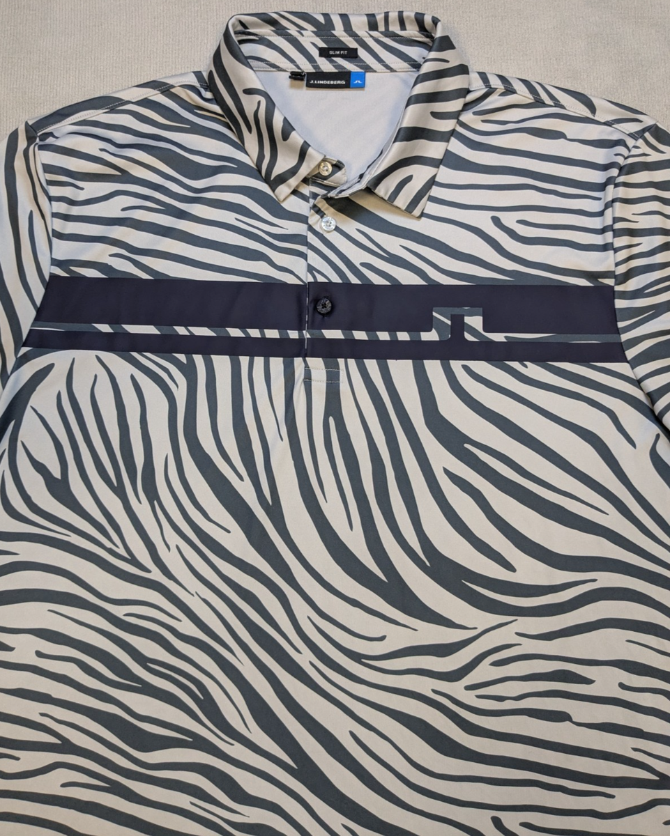 J Lindeberg Polo Shirt Mens 2XL XXL Gray Zebra Print Golf Slim Fit