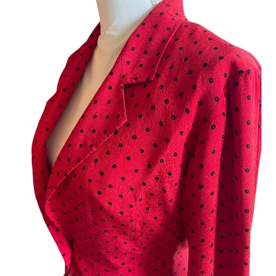 VTG Emanuel Ungaro Womens Silk Blazer Red Polka Dots Chic Maximalist Classic  - Image 4 of 4