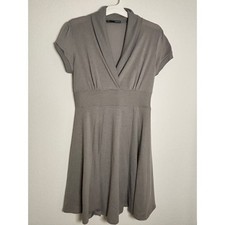 Maurices Womens Gray Ribbed V-Neck Empire Waist Short Sleeve Sweater Dress L