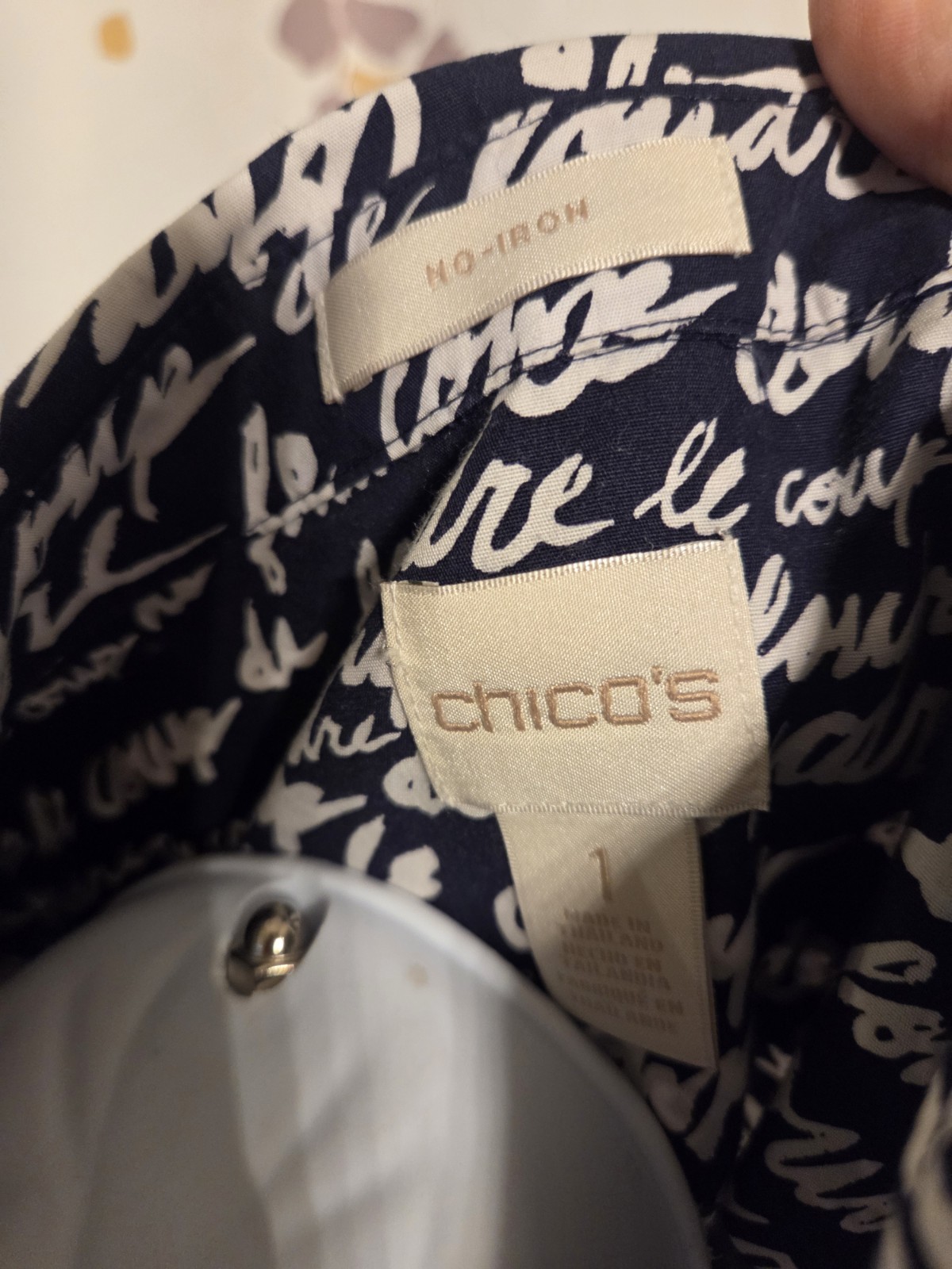 Chico's script print non-iron button-up shirt, na… - image 3