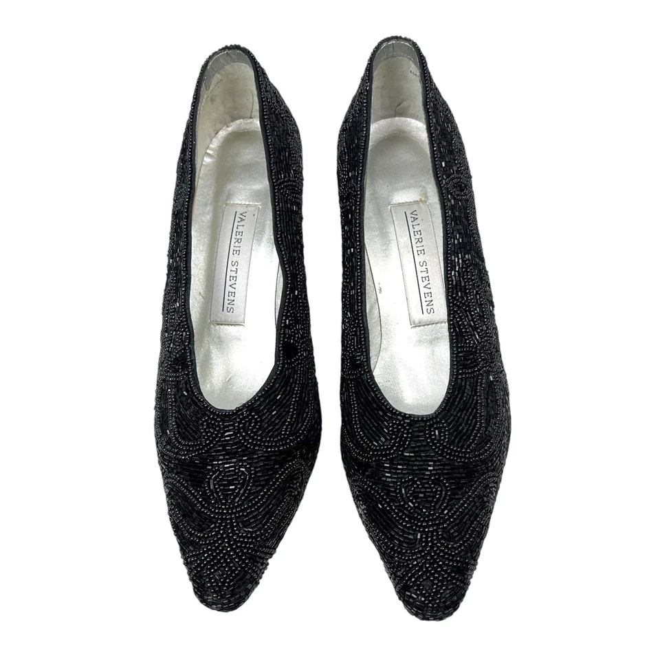 VALERIE STEVENS Black Fully Beaded Pumps 8.5 NWOB Glam Fairygoth Formal - Image 3 of 4