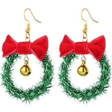 Christmas Wreath Dangle Earrings for Women Elegant Handmade Tassel Bow with
