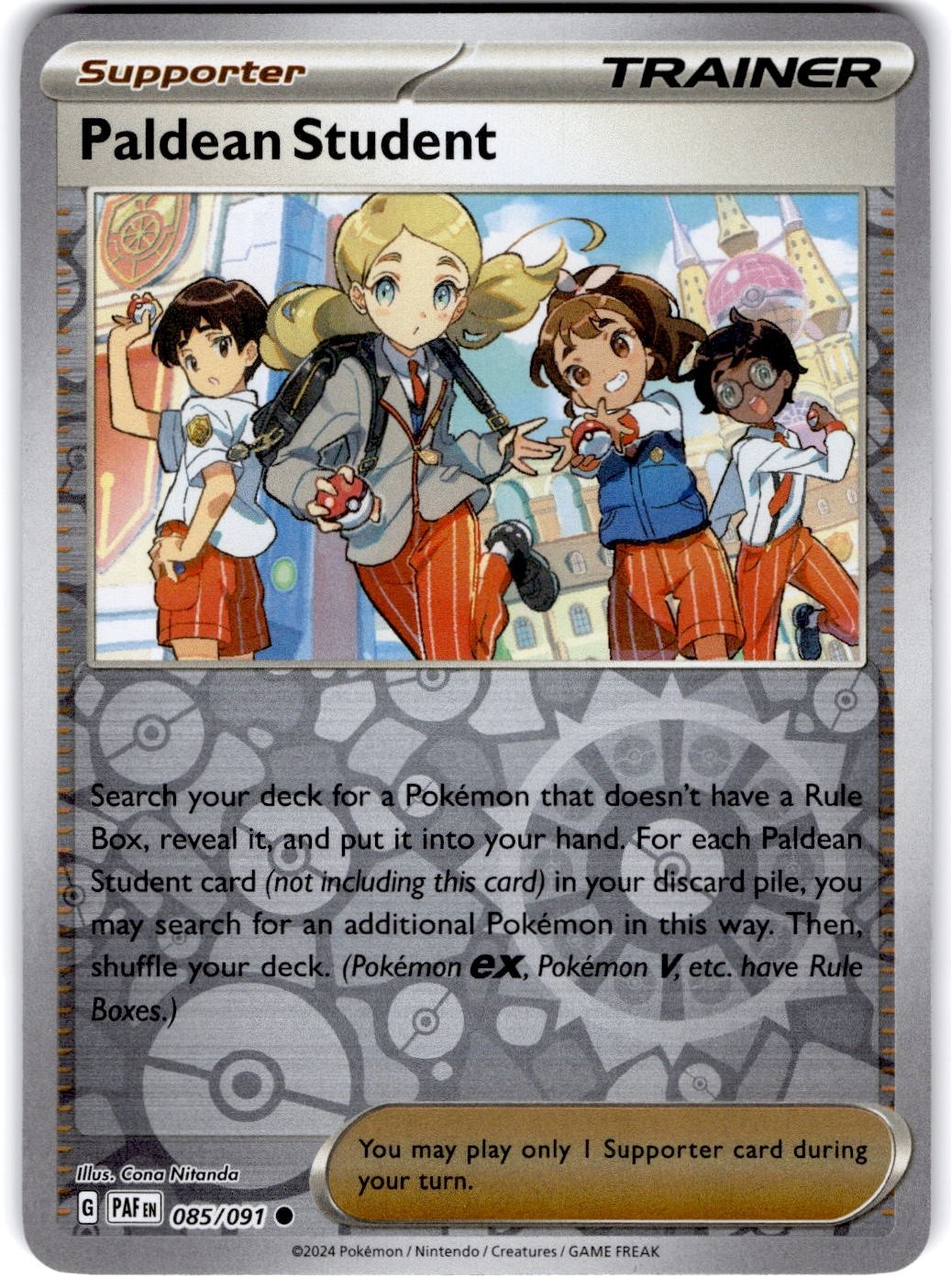 Pokemon Paldean Student PAF 85/91 Reverse Holo Near Mint English
