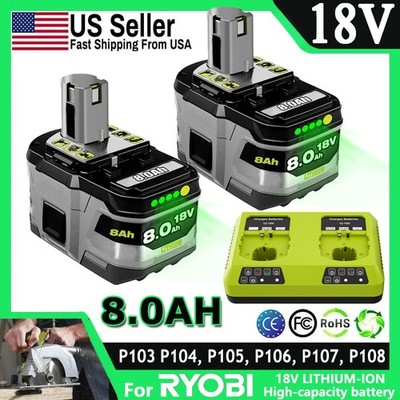 1-4PCS Battery/Charger For RYOBI P108 18V 8000mAH One Plus High Capacity Li-ion