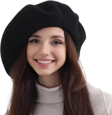 Oversize Wool French Black Beret Hats for Women Man Painter hat Classic Paint...