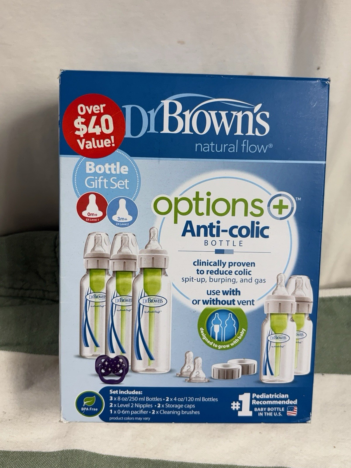 Dr. Brown&rsquo;s Options+ Anti-Colic Bottle Gift Set 5ct Narrow Natural Flow NEW