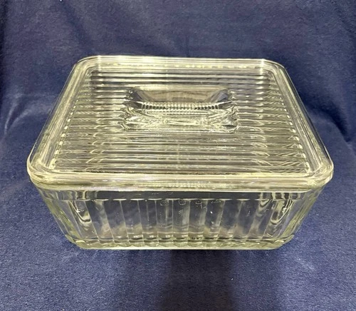 Vintage Anchor Hocking 1932 Design Ribbed 9x9 Refrigerator Baking Dish WITH Lid