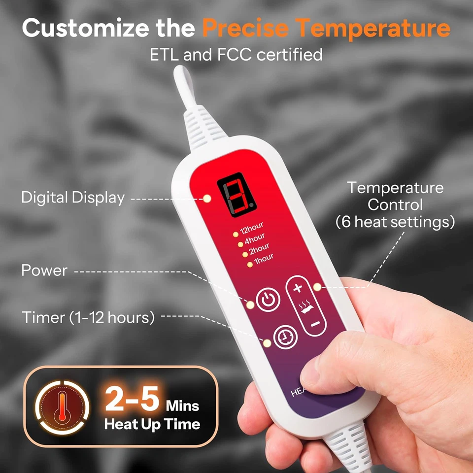 Manta térmica tiro eléctrico 50"x60" tamaño tiro, manta eléctrica con 6 calefactores Foto 2 de 4