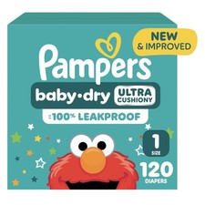 Pampers Diapers - Baby Dry - Size 1, 120 Count, Absorbent White 0.37 per diaper