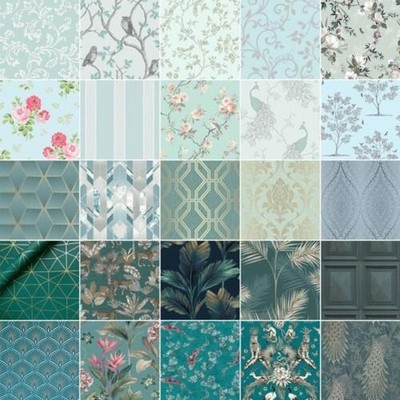 Teal Grün Tapete Tiere Streifen Blumen Paneel Geometrisch Metallic 10m