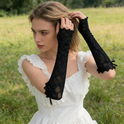 Versand 24/48h Fäustlinge schwarze Spitze Damen fingerlos Gothic Vintage Handschuhe