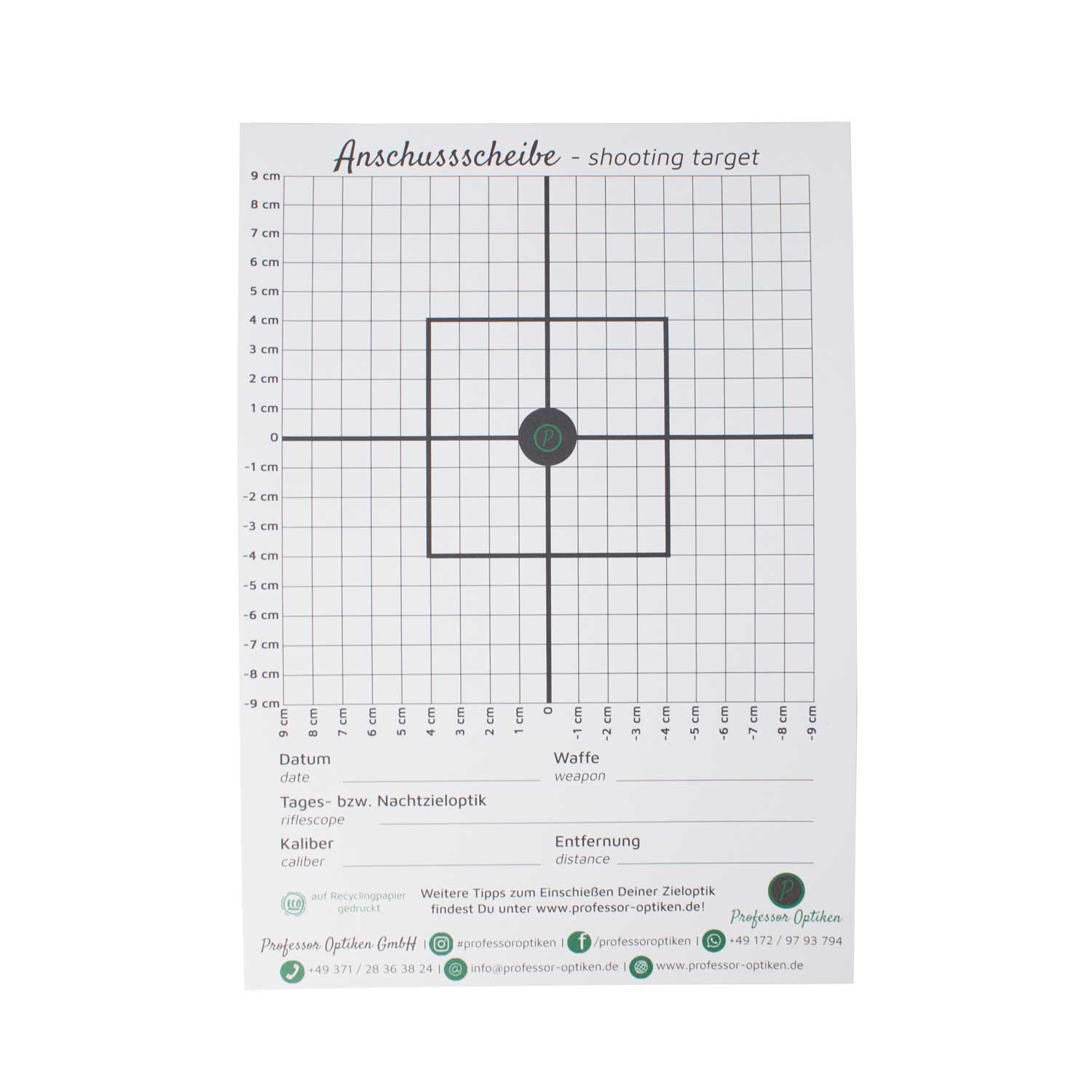Professor Optiken Anschussscheibe / Zielscheibe - 10er-Pack zum Einschießen