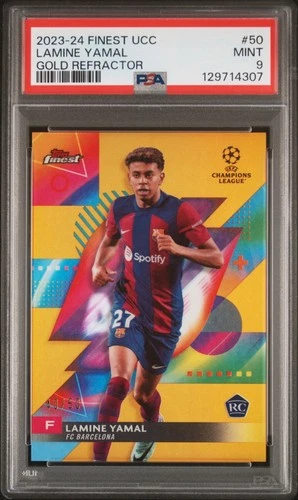 PSA 9 LAMINE YAMAL 2023-24 Topps Finest Champions League GOLD #'d /50 RC