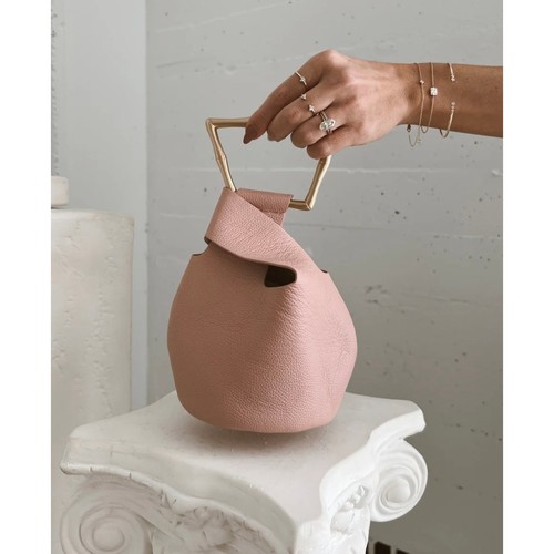 Cult Gaia Pink Mini Astraea Tote Bag Purse Blush Gold Leather Statement - Picture 3 of 10