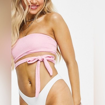 NEW Missguided Pink Bandeau Wrap Bikini Top Size 12