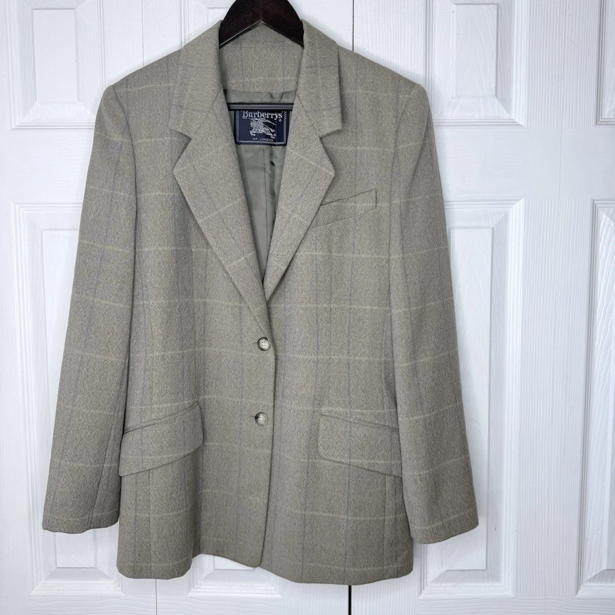 Blazer De Colección Burberrys Lana Cachemira Mujer 10 Gris Cuadros Chaqueta Ventana Años 80 90