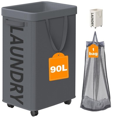 Laundry Basket With Wheels 90L Rolling Hamper Large Clothes Removable Bag