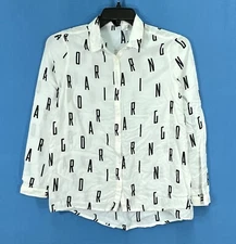 H&M DIVIDED White w/Black Letters ROARING Challis ART TO WEAR Button-Up TOP Sz 8