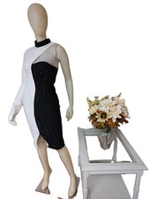 FASHION NOVA Black/White One Shoulder Cut Out Beaded BodyCon Dress-XL