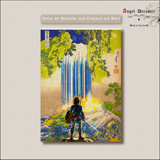 Tableau Toile Châssis Bois Cadre Zelda Hokusaï Manga Jeu Video Art Japonais Geek