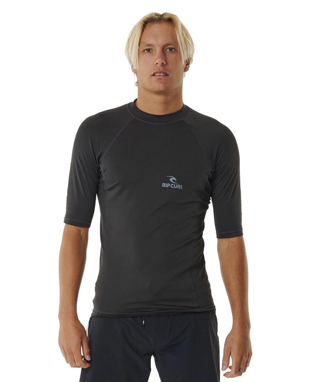RIP CURL MENS 50+ SPF RASH VEST.STACK SHORT SLEEVED BLACK SUN PROTECTION TOP W24