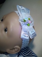  BABY GIRLS  ROMANY  BLING  WHITE SATIN  BOW  HEADBAND  0-6 months