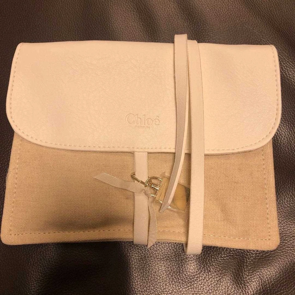 Bolso Chloe Logo Lona Cuero Beige Blanco Mujer USADO DE JAPÓN Foto 2 de 4