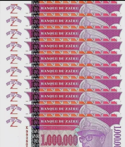 Zaire 1000000 ZAIRES MILLION P-79 1996 x 10 Pc Lot Bundle Diamond UNC CONGO NOTE - Picture 4 of 6