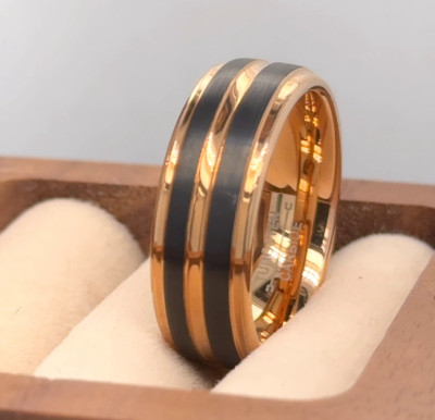 Christmas jewelry 8mm Black & Rose Gold Tungsten Ring Engraved Band